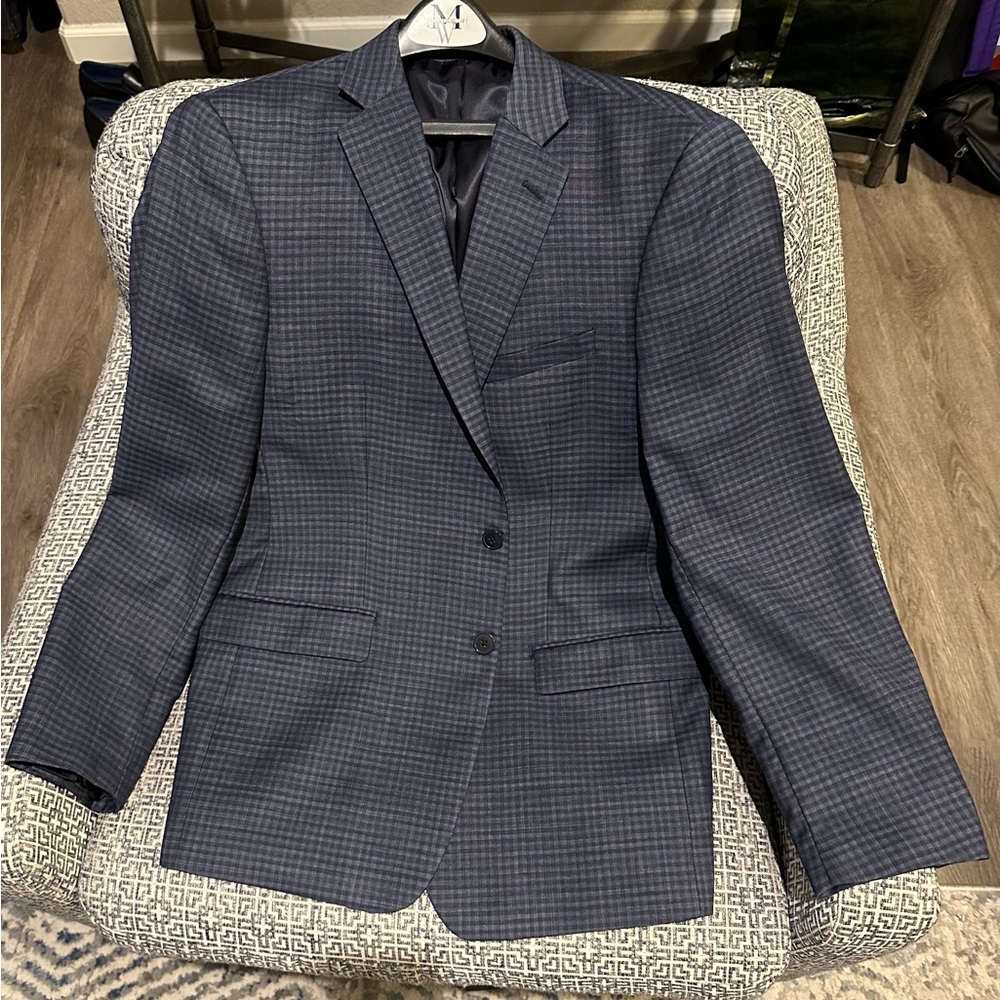 Calvin Klein eXtreme Slim Fit Suit Jacket 42R Navy Blue Check Pattern